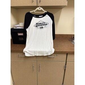 Harley-Davidson Womens 120th Anniversary Raglan Baseball Tee With 3/4 Sleeves Wh